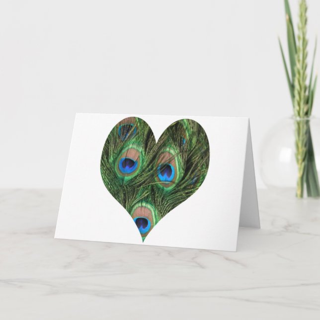 Carte en forme de coeur de plume de paon (Devant)