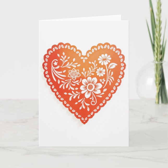 Carte en forme de cœur floral découpé (Devant)