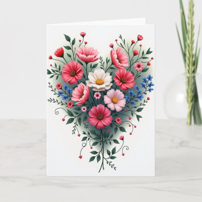 Carte en forme de cœur floral or faux (Devant)