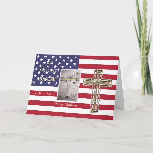 Carte En mémoire d'amour Croix d'or religieuse Photo USA (Devant)