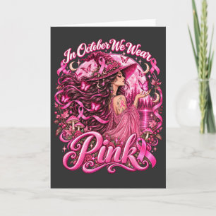Carte en Octobre Nous Portons Du Rose Sorcière Halloween