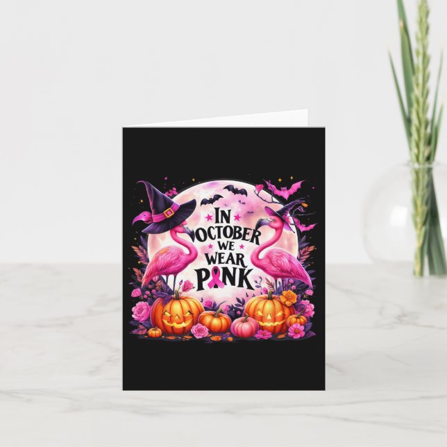 Carte En Octobre Nous Portons Flamant rose Rose Hal Canc (Devant)
