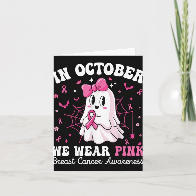 Carte En Octobre Nous Portons Le Rose Boo Fantôme Cancer (Devant)