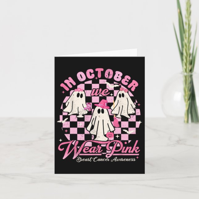 Carte En Octobre Nous Portons Pink Ghost Halloween Hallo (Devant)