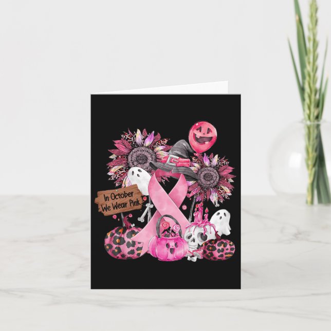 Carte En Octobre Nous Portons Pink Ribbon Ghost Hallowee (Devant)