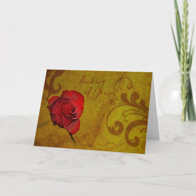 Carte En pensant à vous avec une rose rouge (Devant)