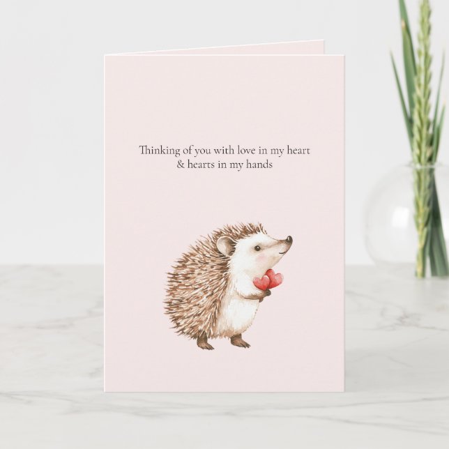 Carte En pensant à vous Hedgehog Hearts in Hands (Devant)