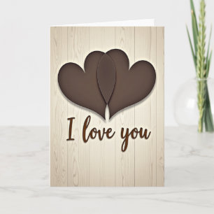 Carte en planches de bois coeurs je t'aime