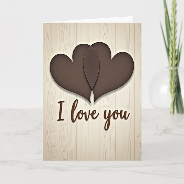 Carte en planches de bois coeurs je t'aime (Devant)