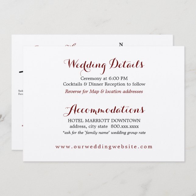 Carte encart avec détails du mariage Plan d'accès  (Devant / Derrière)