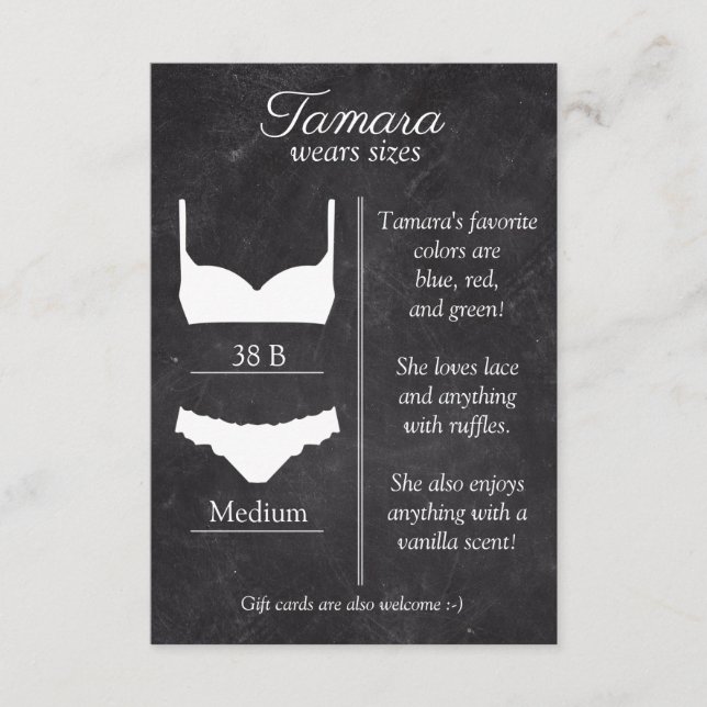 Carte encart tableau noir taille lingerie (Devant)