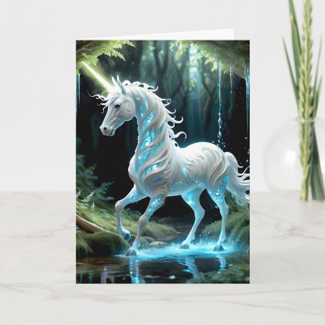 Carte Enchantant, bleu et blanc Unicorne Marcher dans le (Devant)