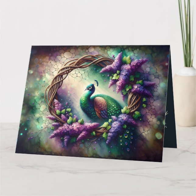 Carte Enchanted Peacock Floral Wreath (Devant)
