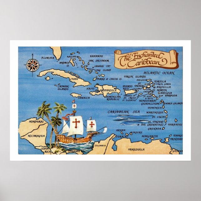 Carte enchantée des Caraïbes Impression 20x30 (Devant)