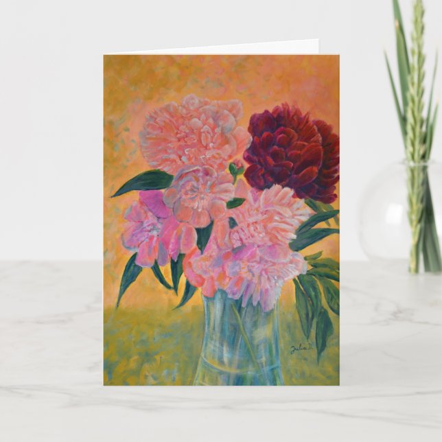 Carte Encore la vie avec Peonies Peinture voeux d'annive (Devant)