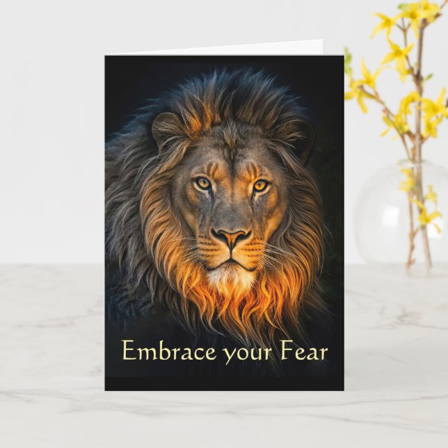 Carte Encouragement à avoir peur Courage avec Lion (Fleur jaune)
