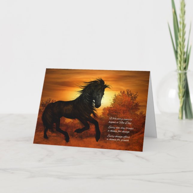 Carte Encouragement et soutien Cheval au lever du soleil (Devant)