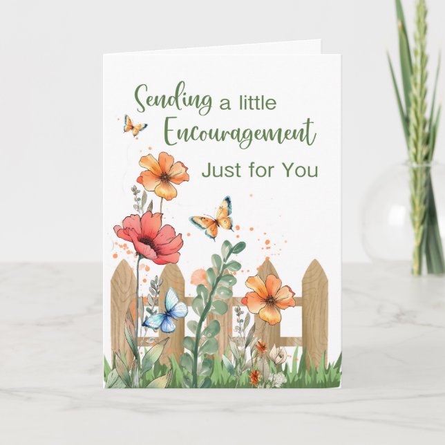 Carte Encouragement pour ses fleurs joyeuses papillons (Devant)