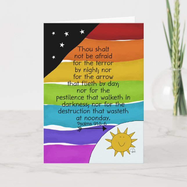 Carte Encouragement, virus Covid 19, arc-en-ciel, psaume (Devant)