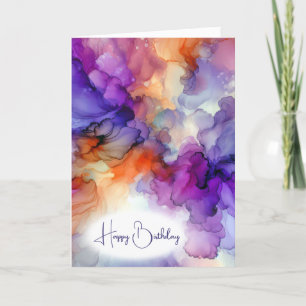 Carte Encre d'alcool orange et violet d'anniversaire Abs