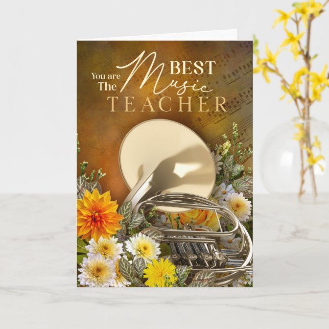 Carte End-Of-Year French Horn Music Teacher Thank You (Fleur jaune)