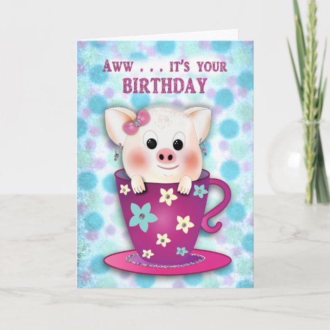 Carte Enfant Anniversaire Sweet Baby Piggy en Coupe de C (Devant)