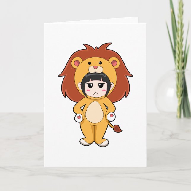 Carte Enfant avec déguisement de lion (Devant)