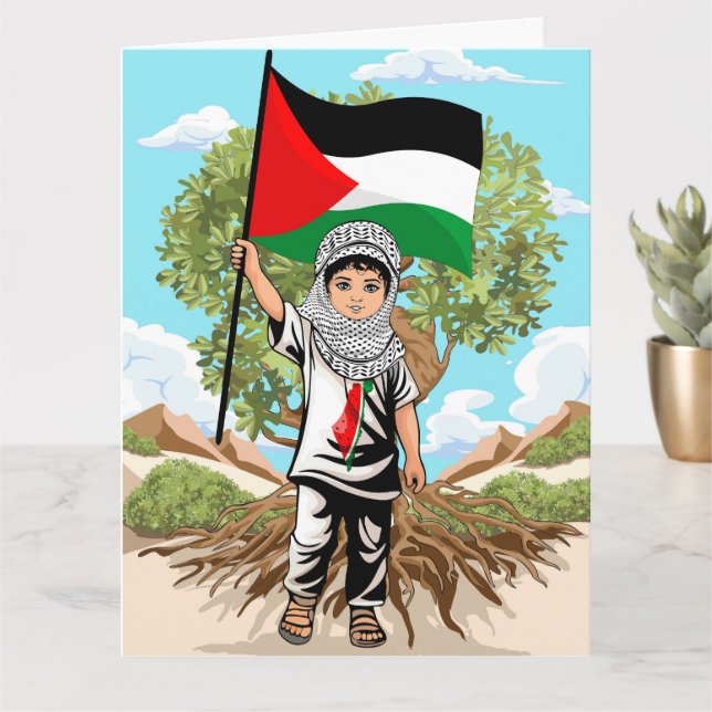 Carte Enfant avec Keffiyeh Palestine Drapeau et olivier (Petite plante)