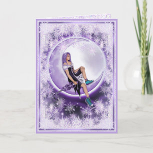 Carte Enfant de la Lune Violette & flocons de neige