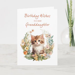 Carte Enfant-fille Anniversaire avec chat mignon en cour