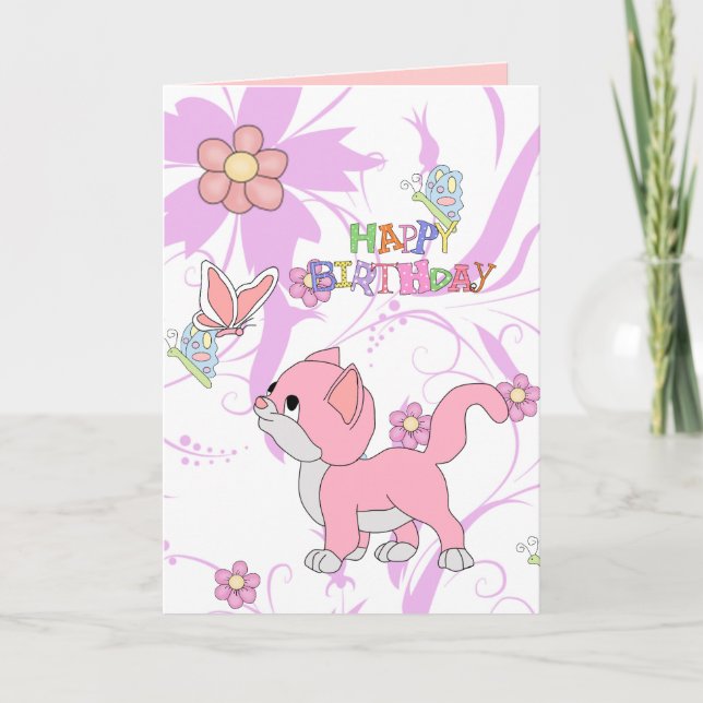 Carte Enfant Filles Joyeux Anniversaire Fille Chat (Devant)