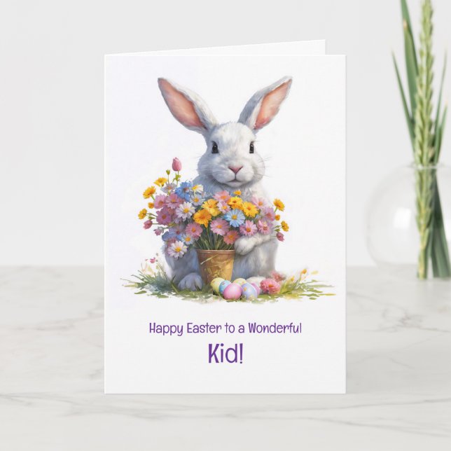 Carte Enfant heureux de Pâques avec un lapin mignon  (Devant)