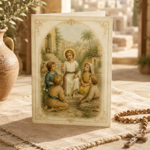Carte Enfant Jésus vintage avec des enfants religieux
