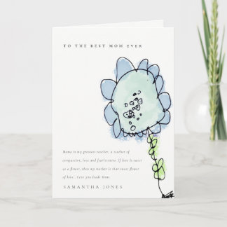 Carte Enfant mignon dessiné Fleur rose Botanique Mère