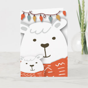 Carte Enfant mignon et ours polaire parent avec écharpe