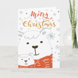 Carte Enfant mignon et ours polaire parent avec écharpe