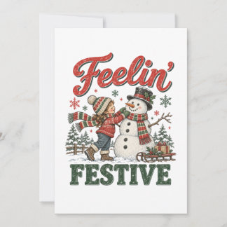 Carte Enfant qui sent Noël Festif Bonhomme de Neige