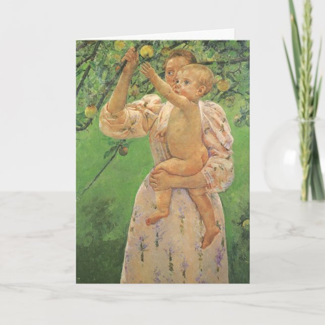 Carte Enfant ramassant des fruits par Cassatt, Bonne Fêt (Devant)