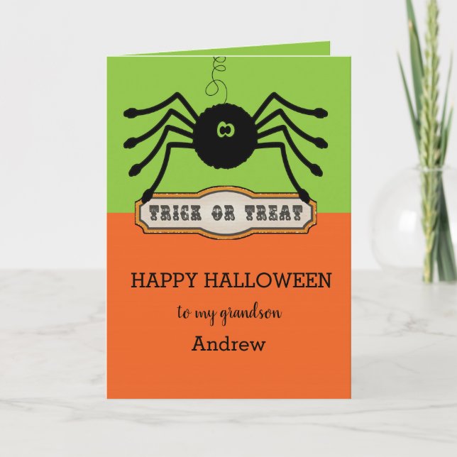 Carte Enfant Spider Happy Halloween Grandson (Devant)