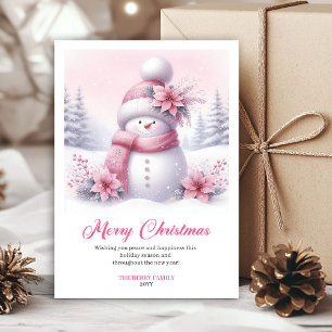 Carte enfantine bonhomme de neige rose précieux mo