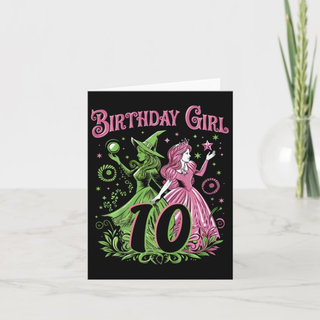 Carte Enfants 10e Anniversaire Sorcière rose et vert 10  (Devant)
