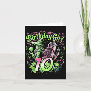 Carte Enfants 10e Anniversaire Sorcière rose et vert 10 