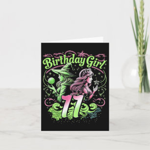 Carte Enfants 11e Anniversaire Sorcière rose et vert 11 