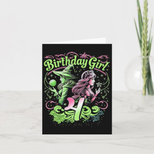 Carte Enfants 4e Anniversaire Sorcière rose et vert 4 An