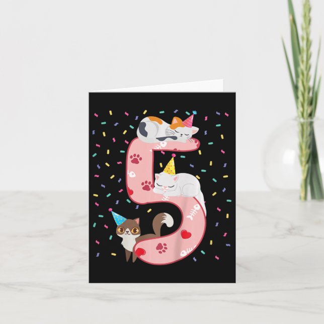 Carte Enfants 5e anniversaire fille mignonne tenue de ch (Devant)