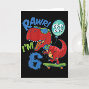 Carte Enfants 6ème Anniversaire 6 Ans Garçon Rouge T-rex