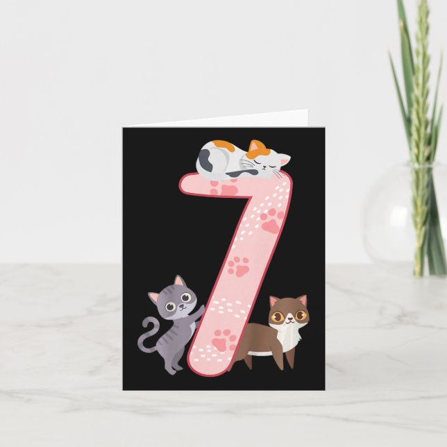 Carte Enfants 7e anniversaire Fille Chats tenue 7 ans (Devant)