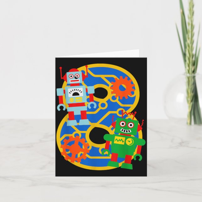 Carte Enfants 8 ans Anniversaire 8 Ans Petit Robot Robot (Devant)