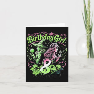 Carte Enfants 8e anniversaire Sorcière Rose Et Vert 8 An