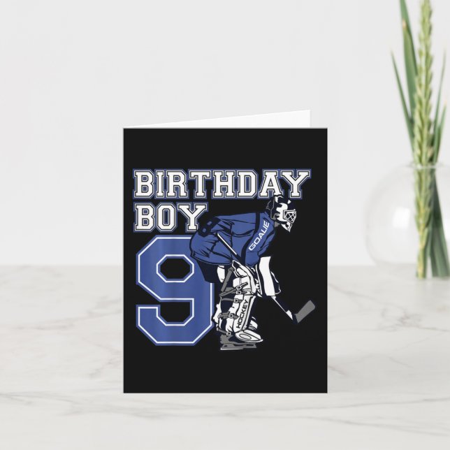 Carte Enfants 9 ans Hockey sur glace Goalie Thème Annive (Devant)